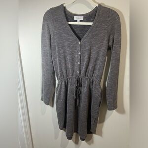 Gilli Casual Black/Gray Ribbed Dress with Drawstring & Button Detail